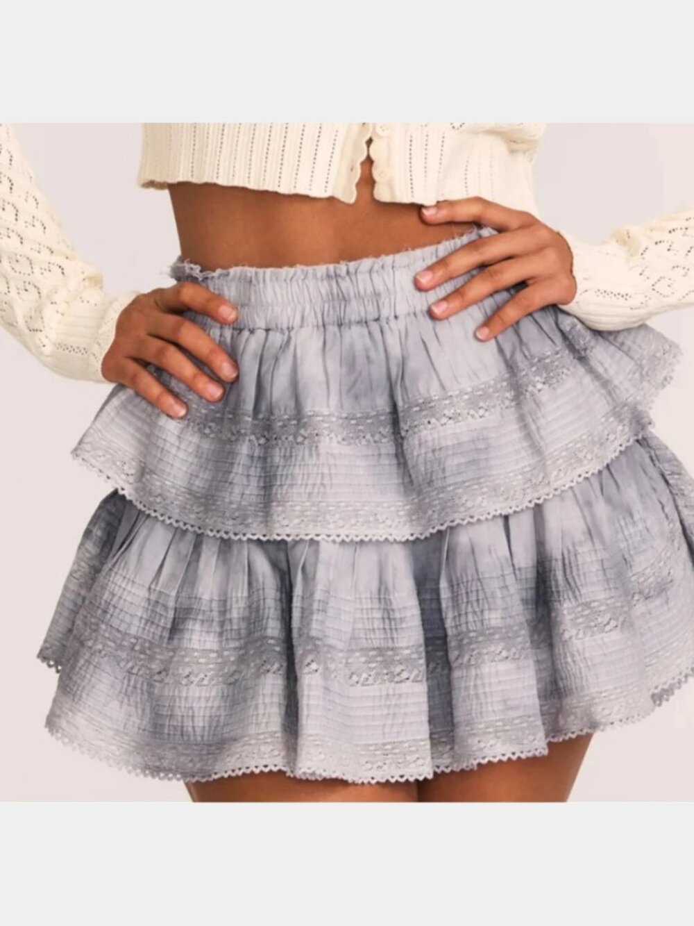 NWT LoveShackFancy Ruffle Mini Skirt S Washed Denim Cottagecore Coquette Boho